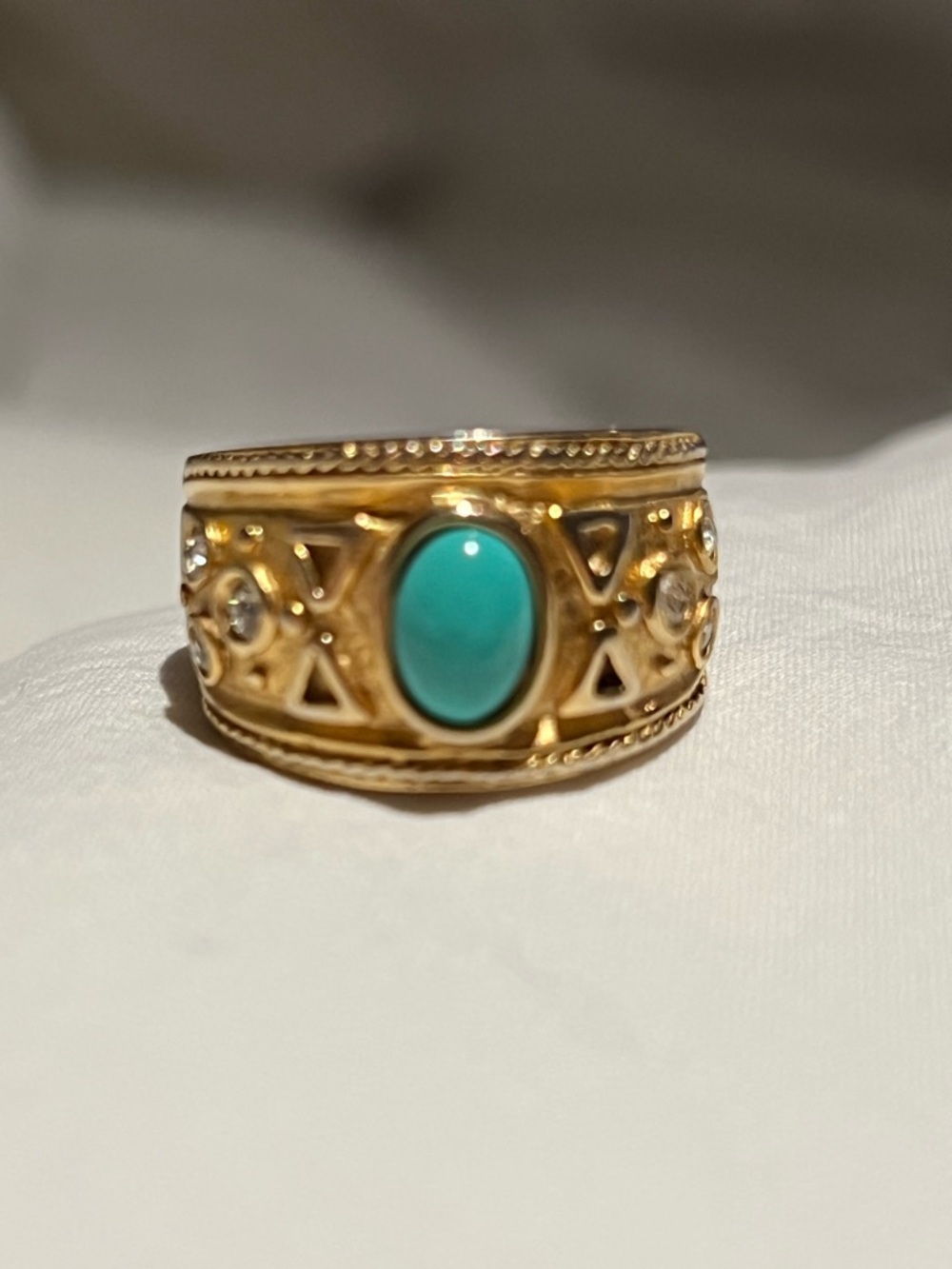Vintage Joseph Esposito 14K Gold Electroplated Ring withTurquoise Color Stone
